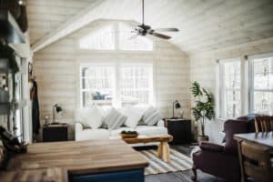 prefab cottage style tiny home with modern living space