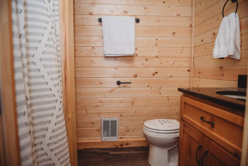 prefab log cabin bathroom