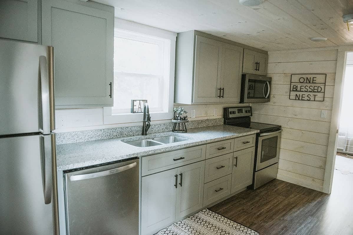 farmhouse kitchen in small modular cabin