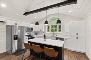 Open-concept kitchen in a Smt modular prebuilt cabin home